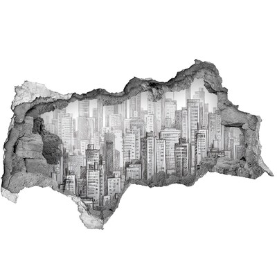 Hole wall sticker The city behind the wall