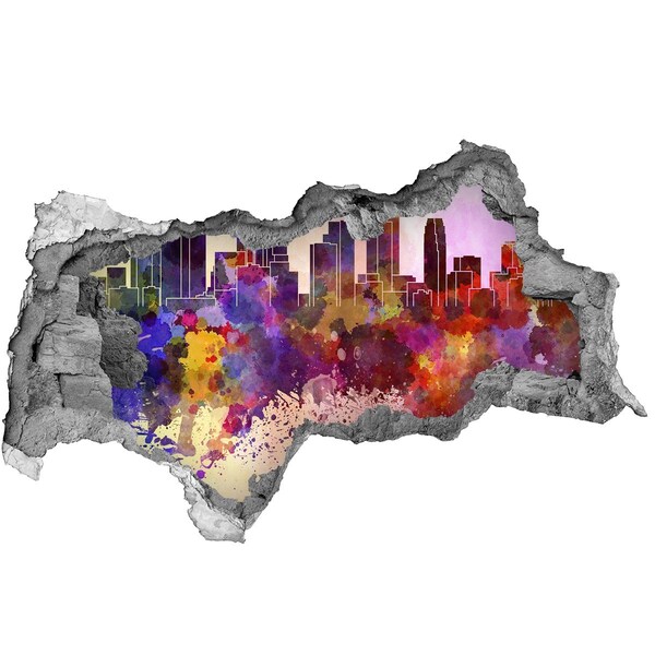 Hole wall sticker A cityscape in rainbow colors