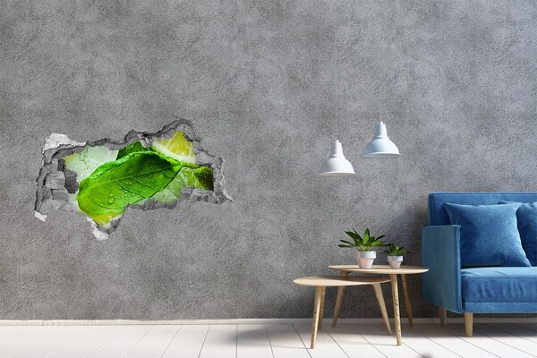 Hole in the wall sticker Fresh mint leaves on ice