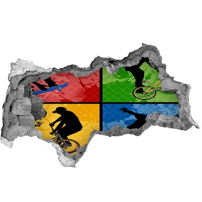 Hole in the wall sticker Skateboarding in action