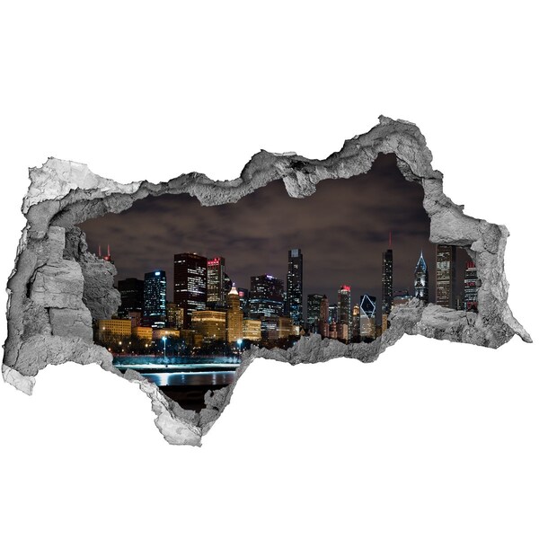 Hole wall sticker Night panorama of the city