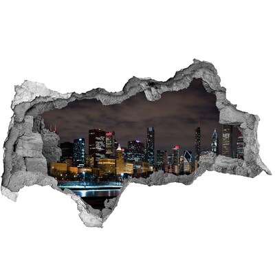 Hole wall sticker Night panorama of the city