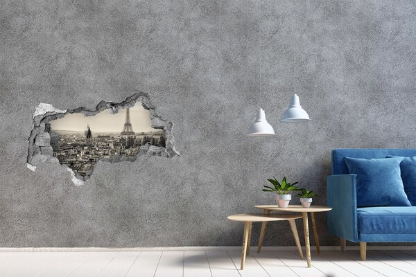 Hole in the wall decal View of Paris with the Eiffel Tower