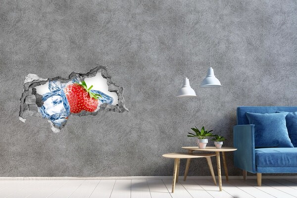 Hole wall sticker Juicy strawberry in ice