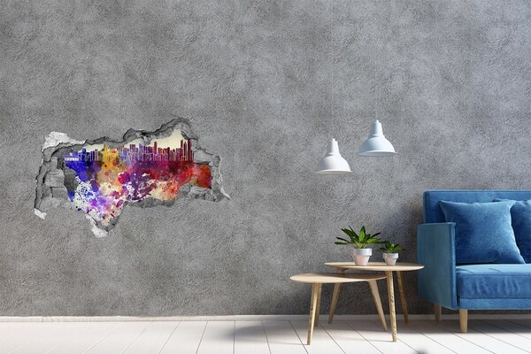 Hole wall sticker Cityscape in a colorful hole