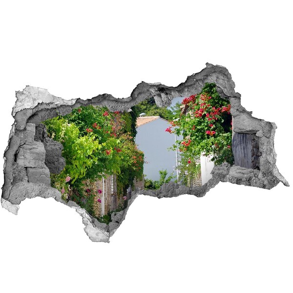 Hole wall sticker A charming street with flowers