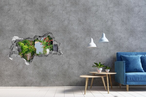 Hole wall sticker A charming street with flowers