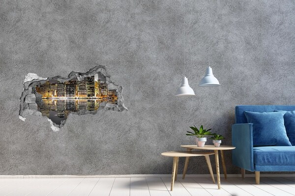 Hole in the wall decal View of the city at night