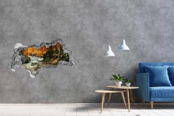 Hole wall sticker Autumn waterfall in the forest