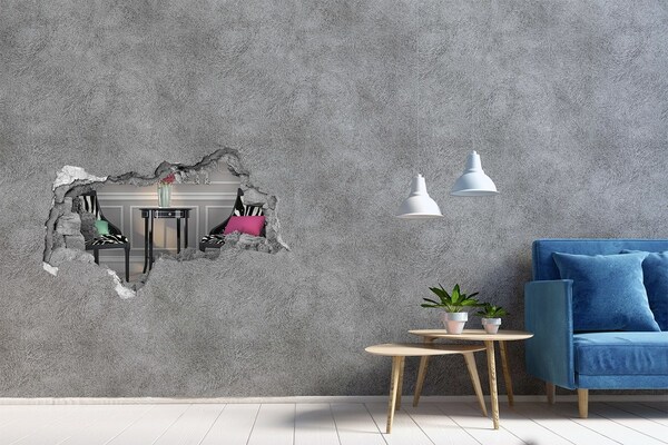 Hole in the wall decal A golden table in an elegant interior