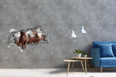 Hole wall sticker A herd of horses in the meadow