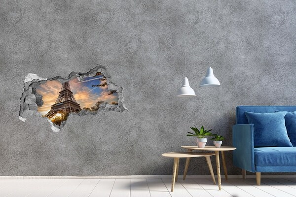 Hole wall sticker Eiffel Tower in the setting sun