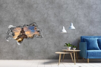 Hole wall sticker Eiffel Tower in the setting sun