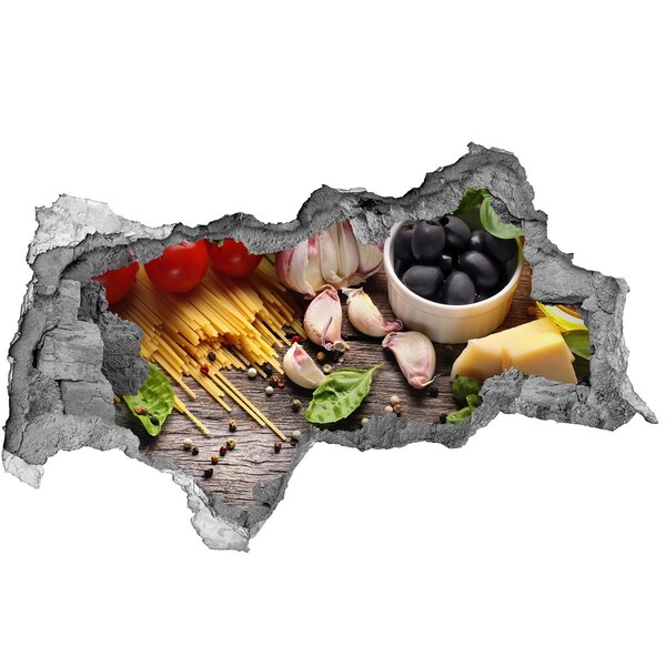 Hole in the wall decal Italian cuisine with pasta and garlic