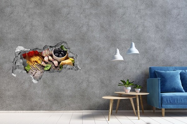 Hole in the wall decal Italian cuisine with pasta and garlic