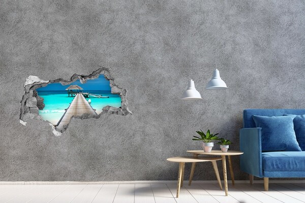 Hole wall sticker Tropical pier over turquoise water