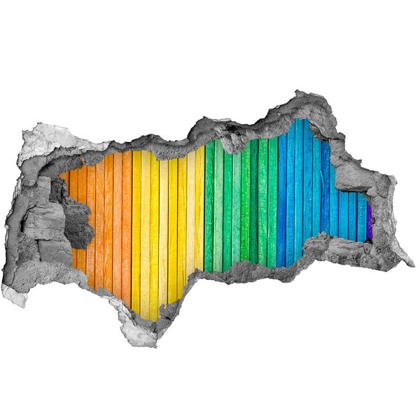 Hole wall sticker Colorful boards in a hole in the wall