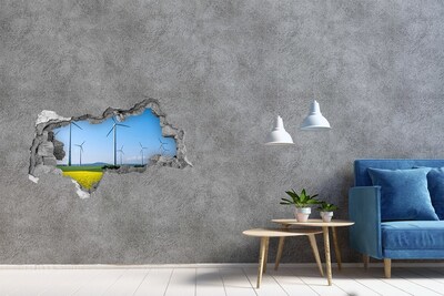 Hole wall sticker Windy farms in green fields