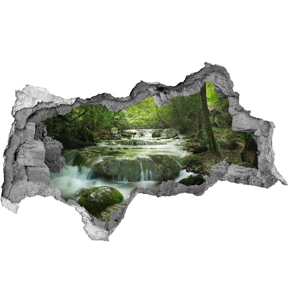 Hole in the wall sticker Green valley with a waterfall