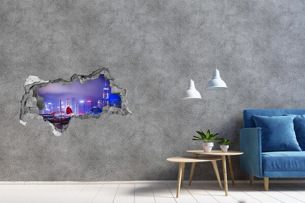 Hole in the wall sticker View of Hong Kong at night