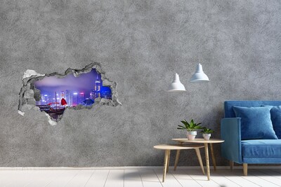 Hole in the wall sticker View of Hong Kong at night