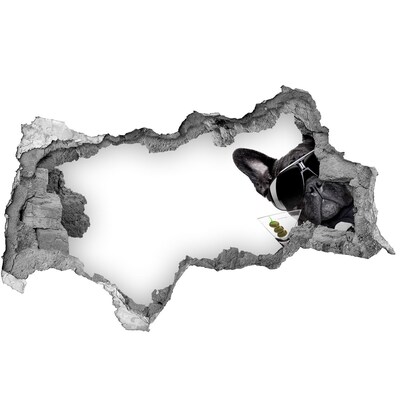 Hole wall sticker Stylish dog with a drink