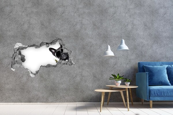 Hole wall sticker Stylish dog with a drink