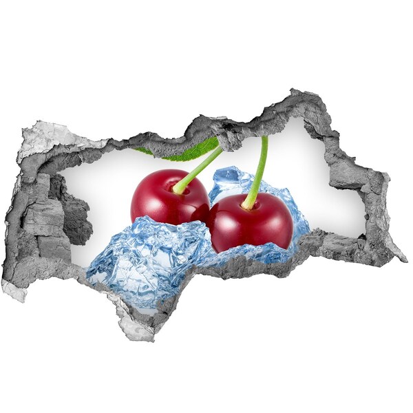 Hole wall sticker Sweet cherries on ice