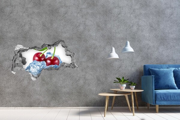 Hole wall sticker Sweet cherries on ice