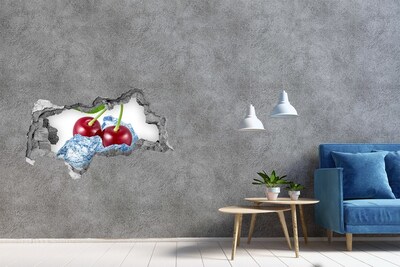 Hole wall sticker Sweet cherries on ice
