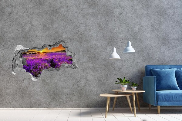 Hole in the wall sticker Lavender field at sunset