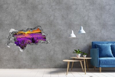 Hole in the wall sticker Lavender field at sunset