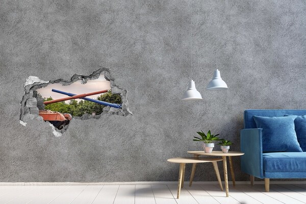 Hole in the wall sticker Tank battle in the ruins