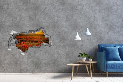Hole wall sticker Floral landscape at sunset