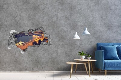 Hole in the wall sticker View of the city at night