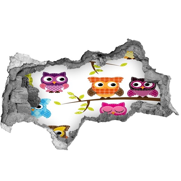 Hole in the wall sticker Colorful owls on a branch