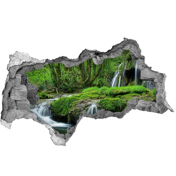 Hole wall sticker Mysterious forest with a waterfall