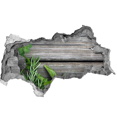 Hole wall sticker A damaged wall with a wooden floor