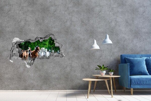 Hole in the wall sticker A herd of horses on the run