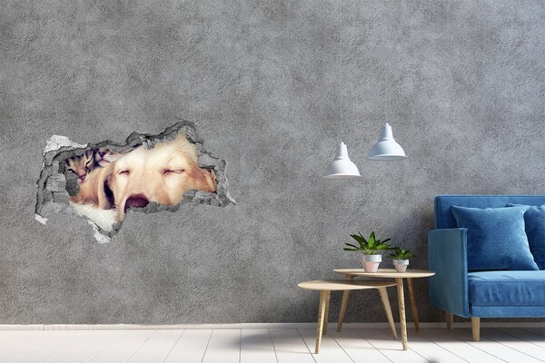 Hole in the wall sticker Cute dog in a hole in the wall