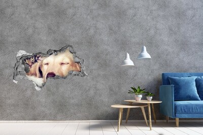 Hole in the wall sticker Cute dog in a hole in the wall
