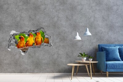 Hole in the wall sticker Tropical parrots in a hole in the wall