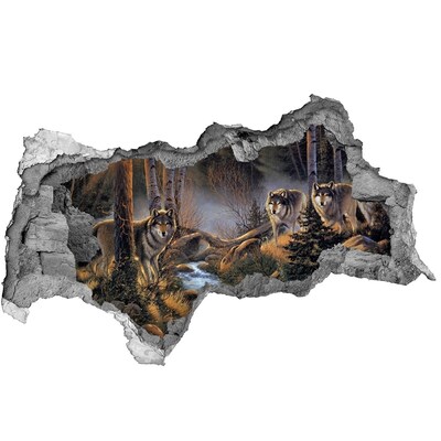 Hole wall sticker Wolves in the forest landscape