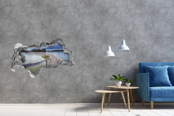 Hole in the wall sticker A bridge on the water