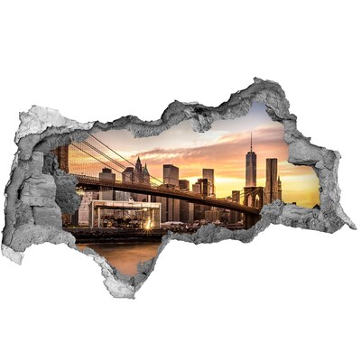 Hole wall sticker Brooklyn Bridge at sunset