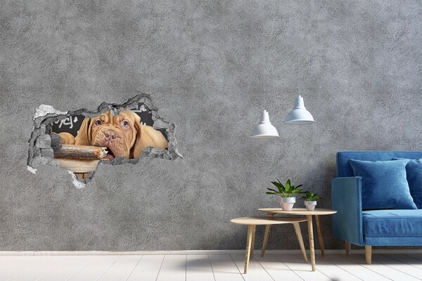 Hole in the wall decal A sweet puppy among books