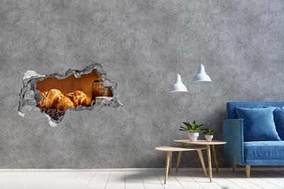 Hole wall sticker Delicious croissants in a hole in the wall