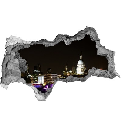 Hole in the wall decal Night view of London through a hole in the wall
