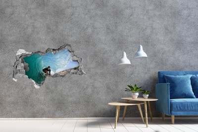 Hole wall sticker Surfing in the ocean