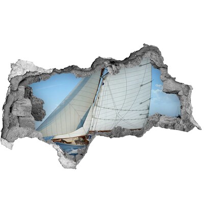 Hole in the wall decal A yacht on the waves of the sea